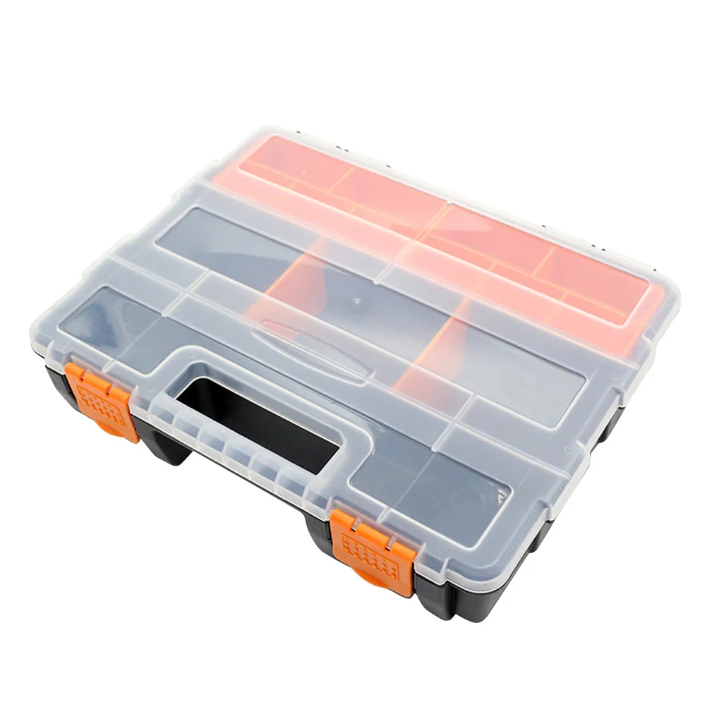 Portable Parts Storage Box Transparent Multi-Slot Adjustable Dividers Hinge Lid Buckle Secure Closure for Craft Tools Screws