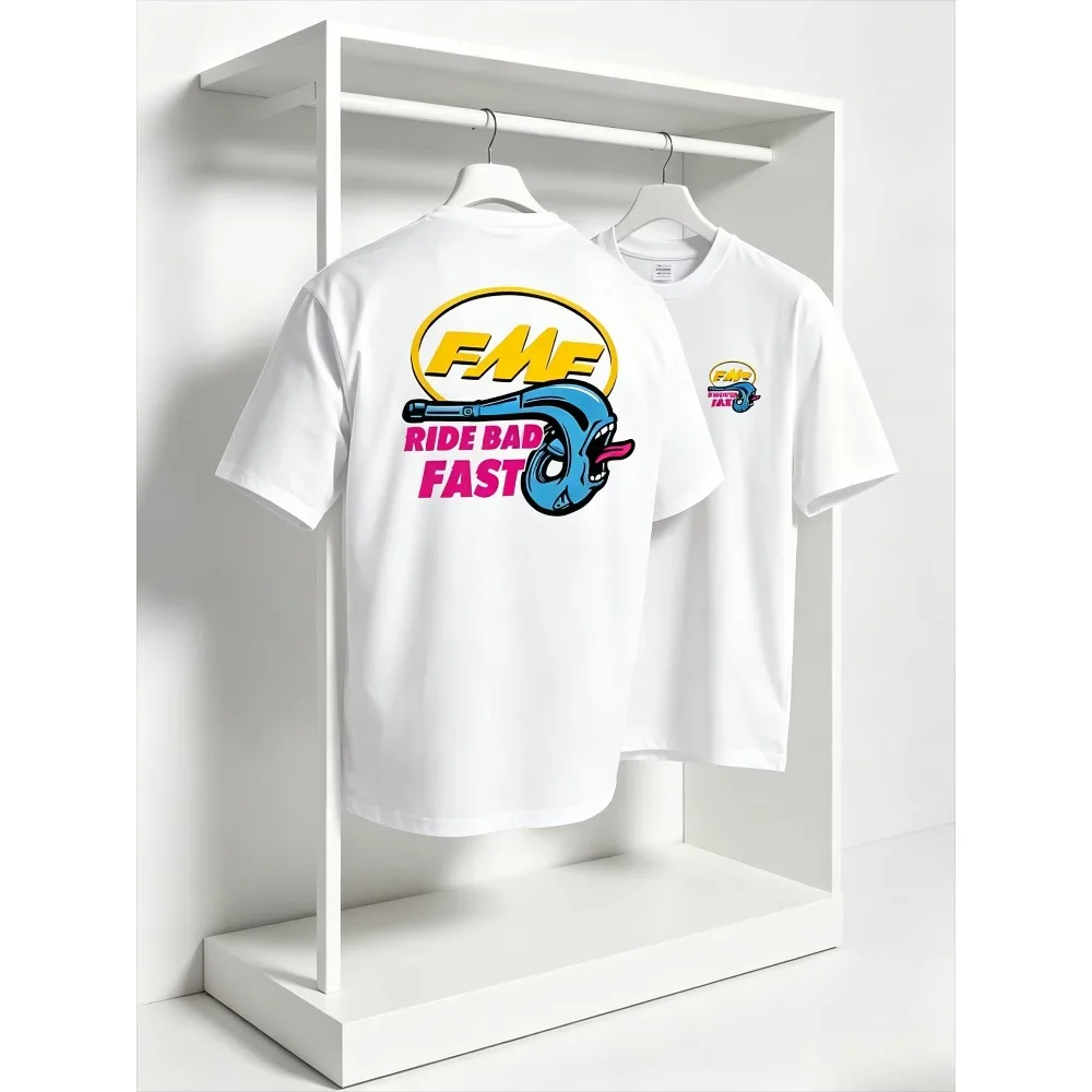 2026 New Biker Street Style FMF Ride Bad Fast Motocross Graphic Tee Unisex 100% Cotton Dirt Bike Racing Casual Short