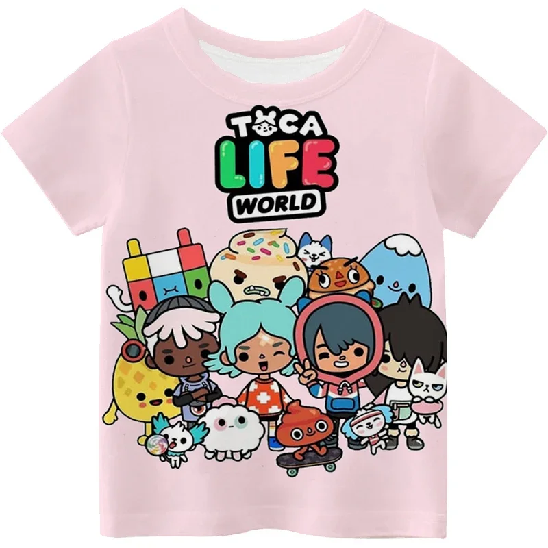 Cartoon Toca Boca T-Shirts Kinder Toca Leben Welt drucken Kurzarm Jungen Mädchen Tops lässig Streetwear Frühling Sommer T-Shirt