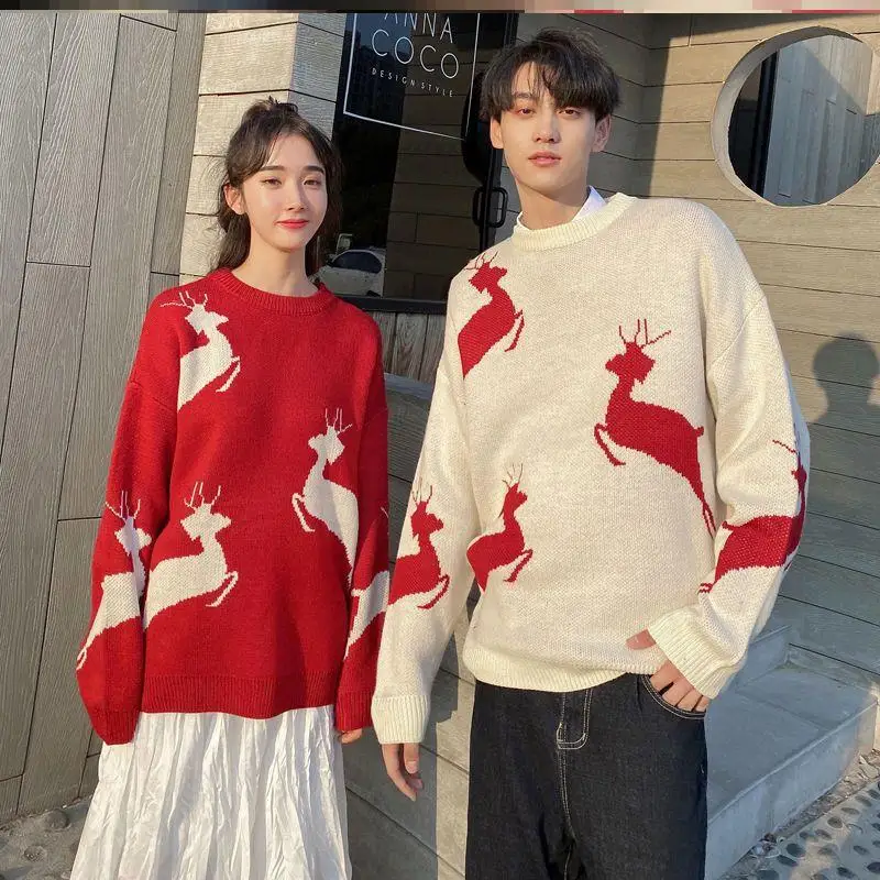

Laid-ba Sle Men's Knitted Sweater Autumn Winter Loose Long Sve Student Faion Korean Version Couple's Clothing