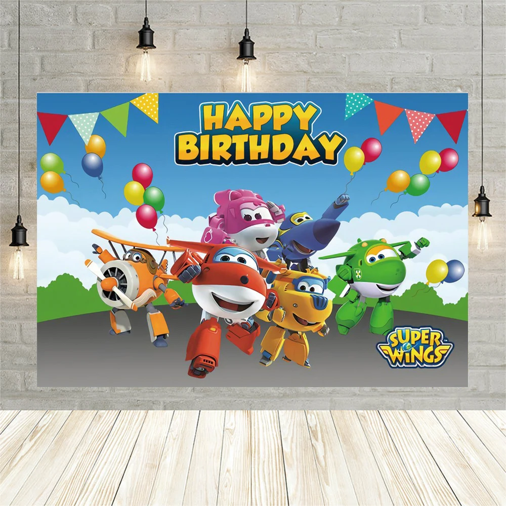 Benutzer definierte Cartoon Super Wings Hintergrund Fotografie Baby party Geburtstags torte Tisch Party Dekor Foto Foto Hintergrund Studio