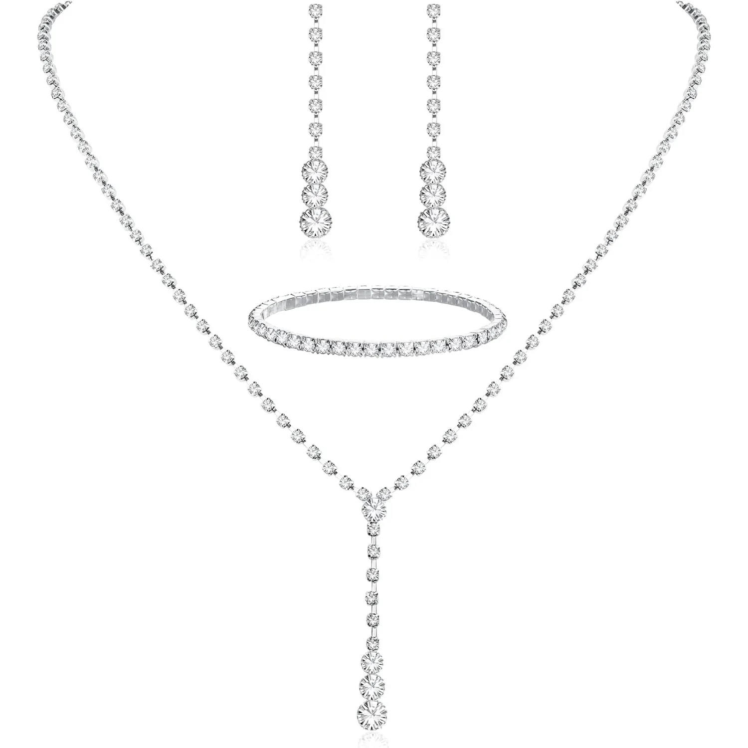 

Блестящий комплект ювелирных изделий для женщин, ожерелье со стразами, серьги-капли, браслет для свадебного выпускного вечера, бижутерия для свадебной вечеринки