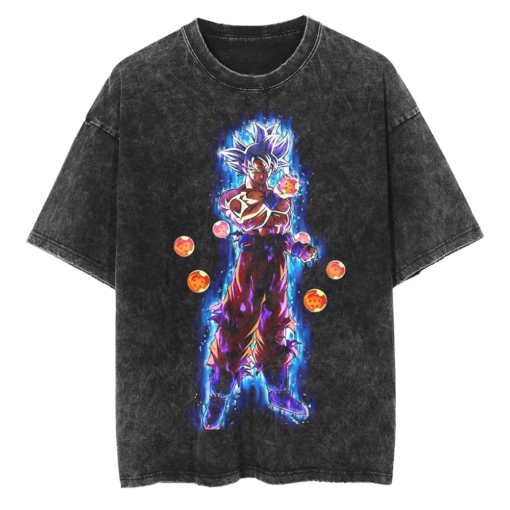 Anime Dragon Ball Cosplay Gewaschenes T-Shirt aus Baumwolle, Kurzarm, Locker Geschnitten, Lässiges Sport-Fitness-T-Shirt, Herren Harajuku Kleidung
