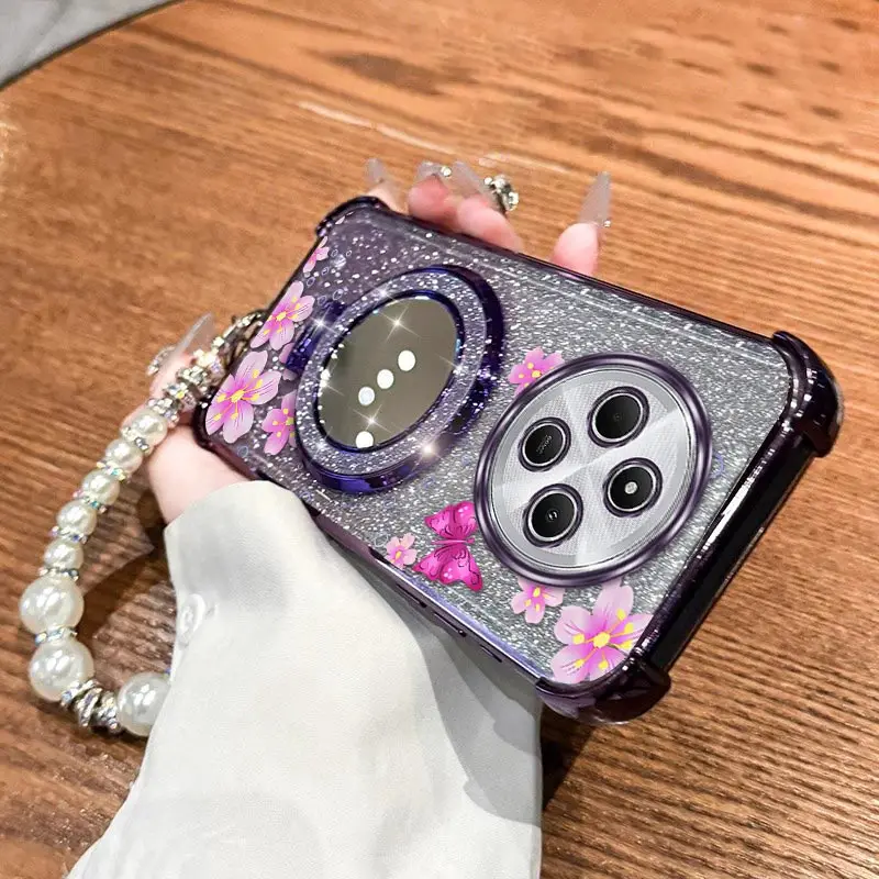 

A3 Pro Pink butterfly Plating Bracelet Holder Phone Case For Xiaomi Redmi A1 9C 9AT 9i 9Prime 9 9A A3Pro 9CNFC Turbo 4 3 Cover