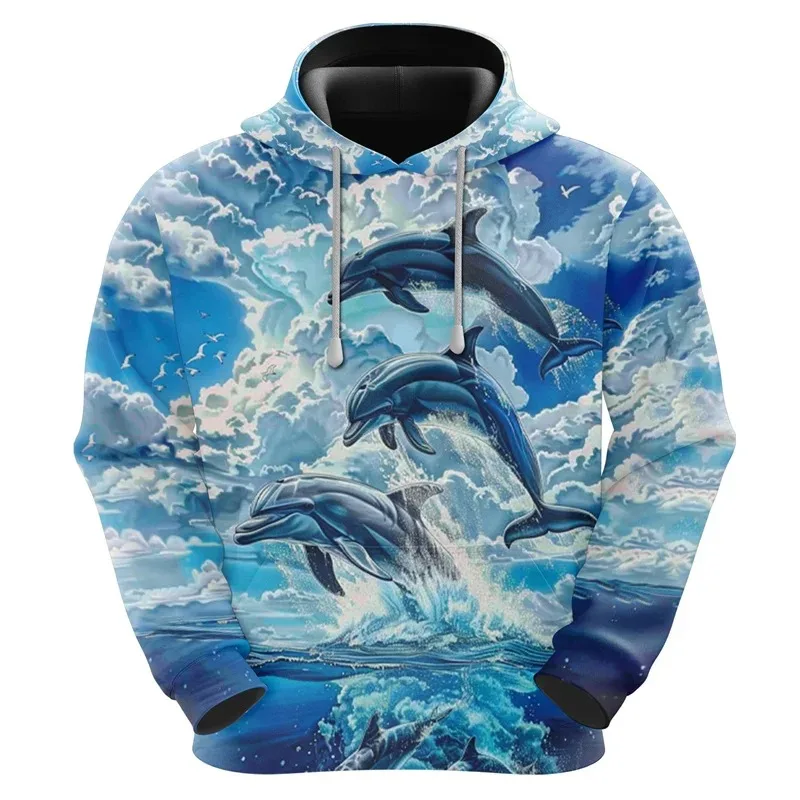 

2025 Fashion 3D Dolphin Printed Men's Hoodie Ocean Animal Pattern Sportswear Adult Hip Hop Street Wear Hoodie Women's Hoodie