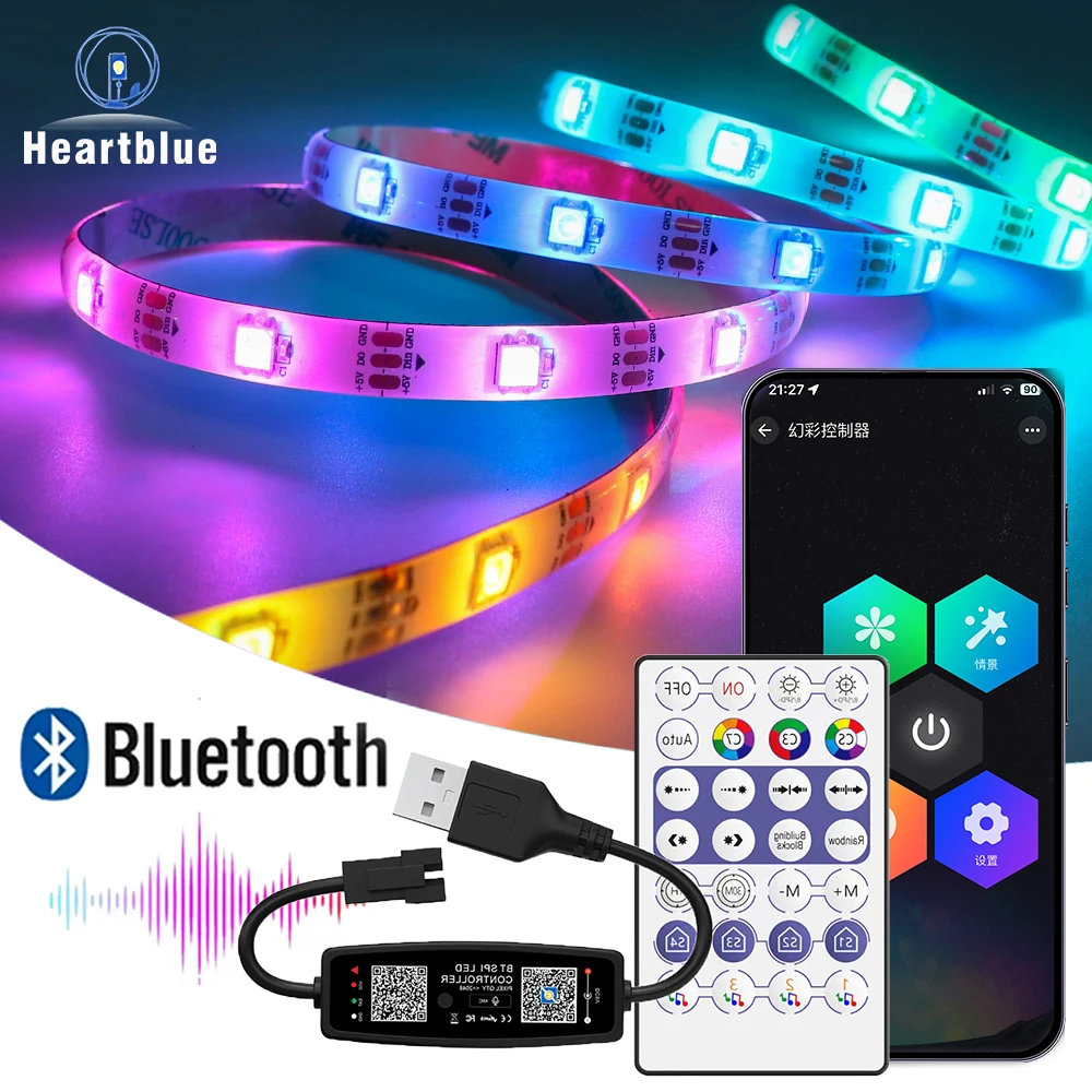 USB WS2812B LED Strip SET 5V Individually Addressable 30/60/74/96/144LED WF/BT APP Music Dream Color LED WHITE/BLACK PCB WS2812B