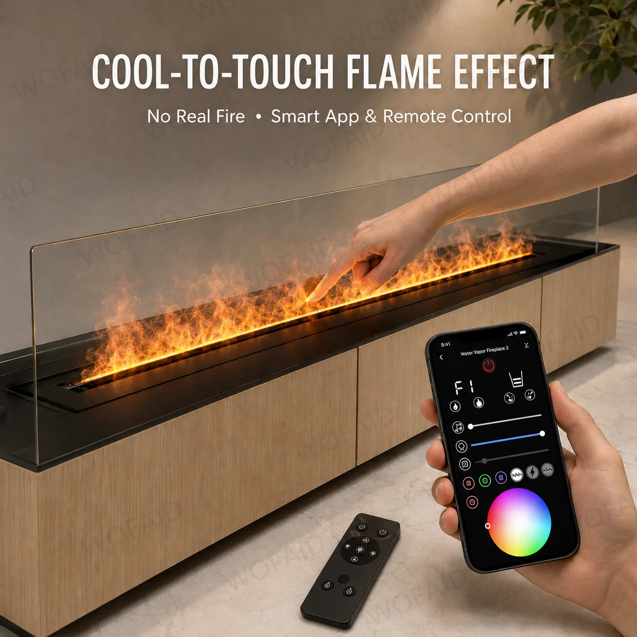 Designer Fireplace Ultrasonic Water Flame Fireplace Linear Electric Insert with Realistic Moving Mist for Modern Interiors