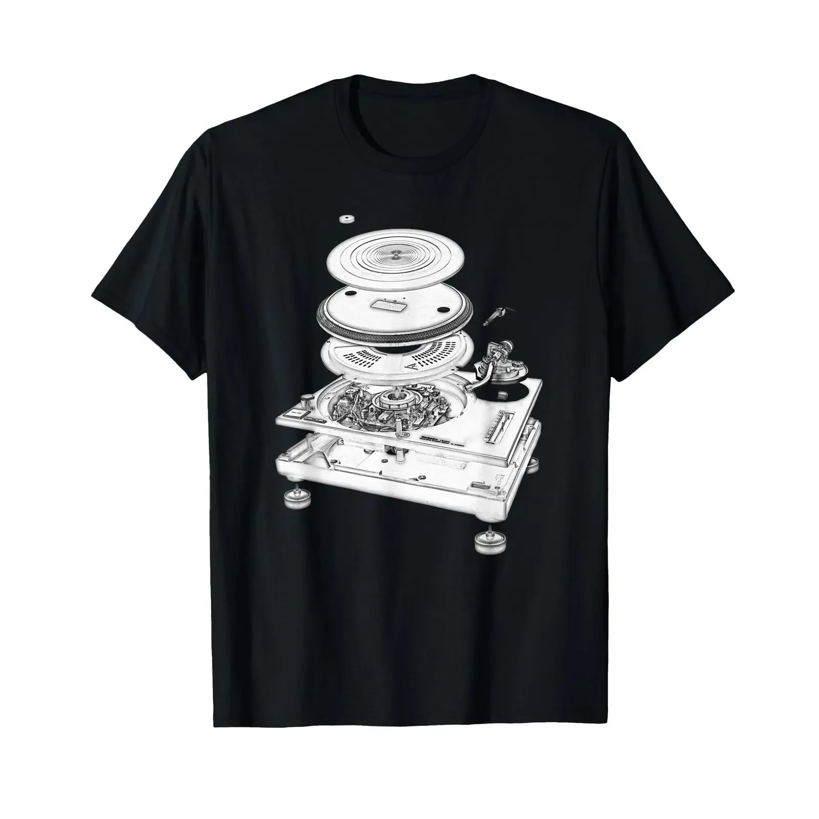 DJ Turntable 1210 MK2 Exploded Blueprint Design T Shirt Small vintage Washed streetwear Stylish graphic Unisex Soft homme
