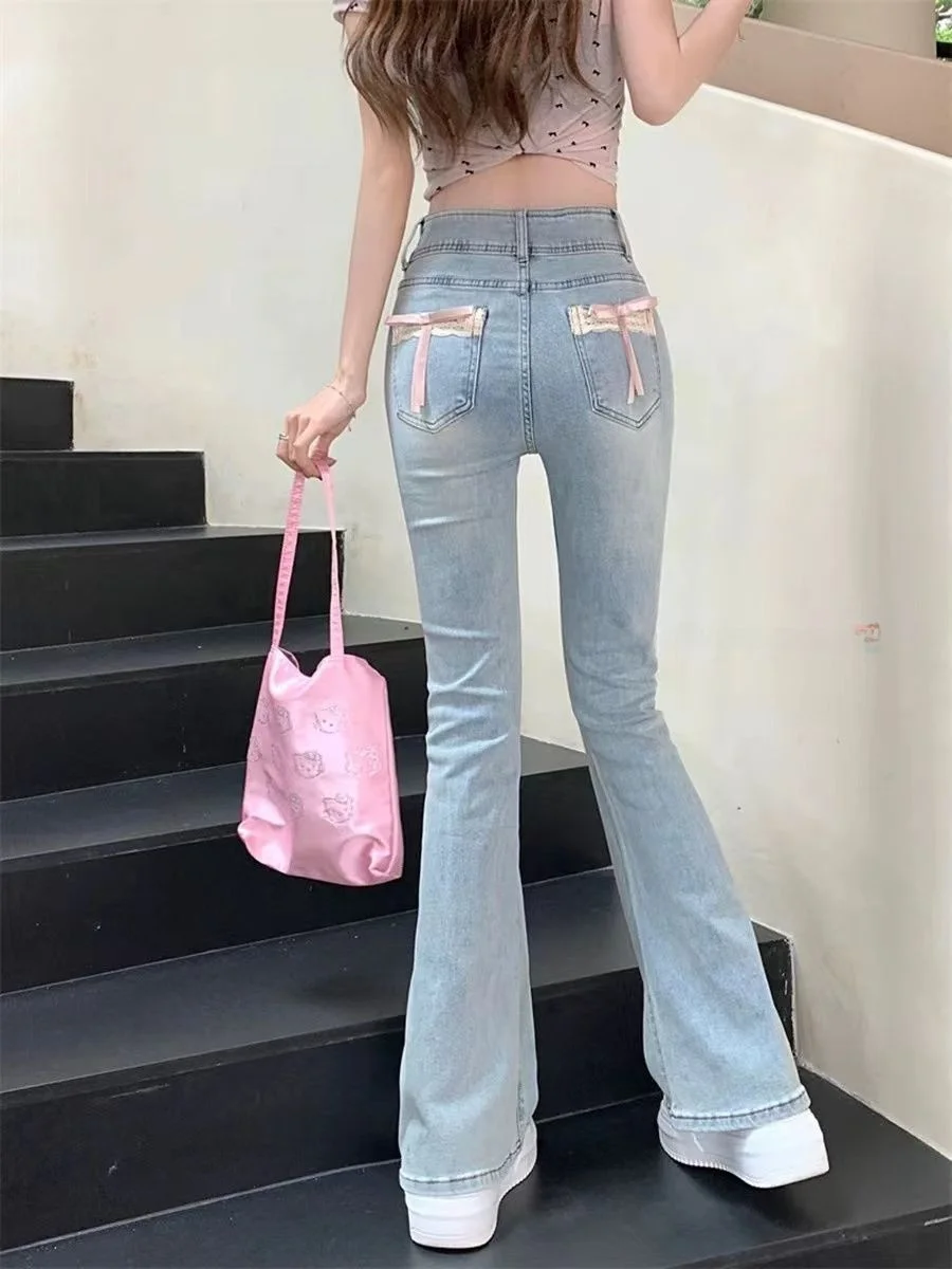 

High Waist Flared Jeans Light Wa Embroidered Slimming Small Size Hoof Tight Leggings Spring Summer Denim Pants