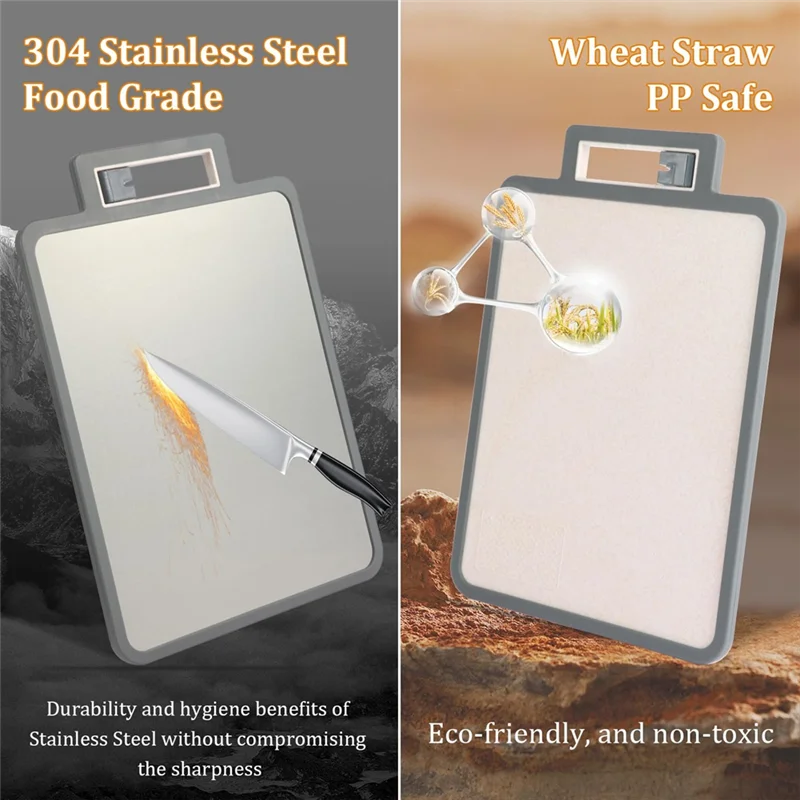 

ABAE-For Kitchen Gadgets 2 In 1 Stainless Steel Cutting Board Nontoxic Antibacteria Food Grade For Kitchen 1PCS Cutting Boards