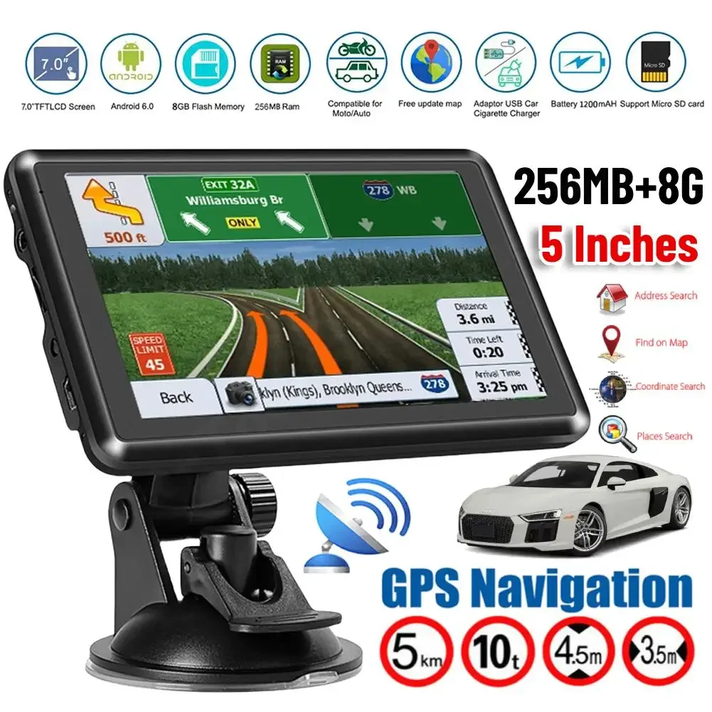 5 Inch Car GPS Navigator HD Touch Screen Portable Navigator FM Transmitter Voice Reminder EU AU North America Map Speeding Alarm