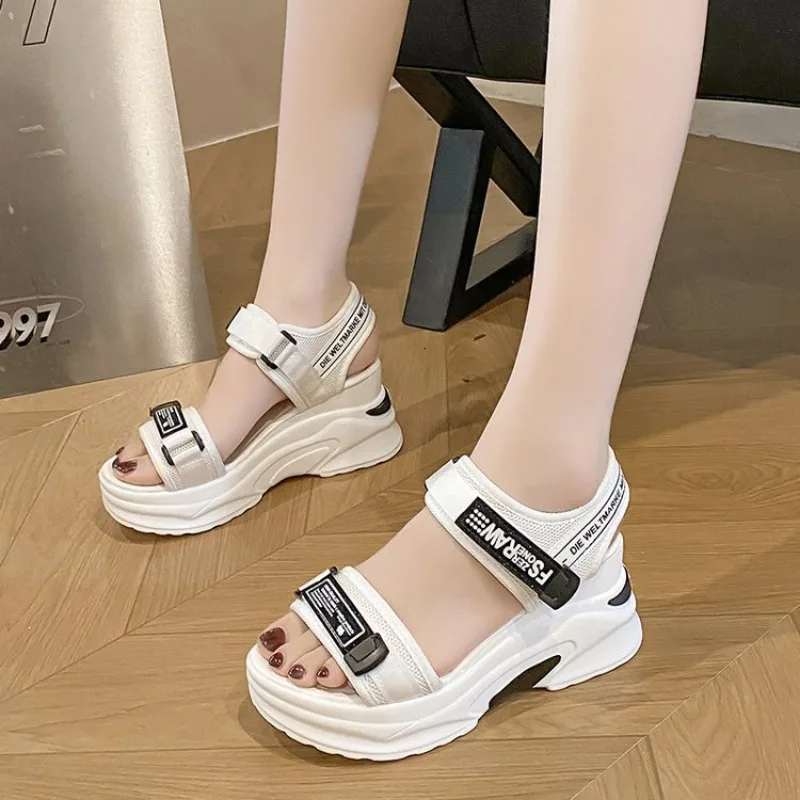 Women Sport Sandal Summer New Fashion Slope Heel Elevated Platform Shoes Girls Outdoor Leisure High Heeled Fish Mouth Sandals image 2