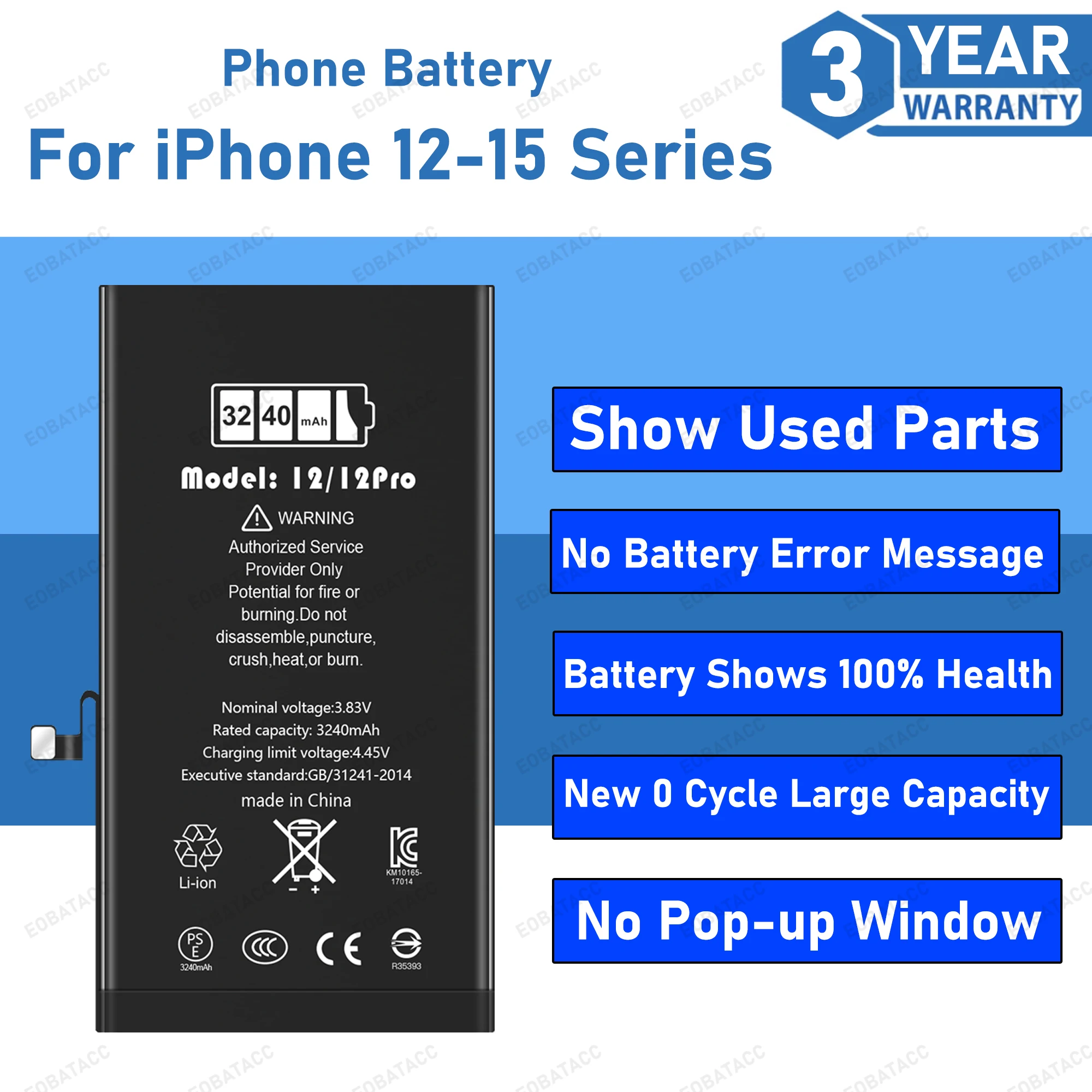 

100% New Zero Cycle Diagnostic Battery show genuine part no pop up message for iphone 12 13 Pro max 14 Plus 15Pro max 14Pro 12