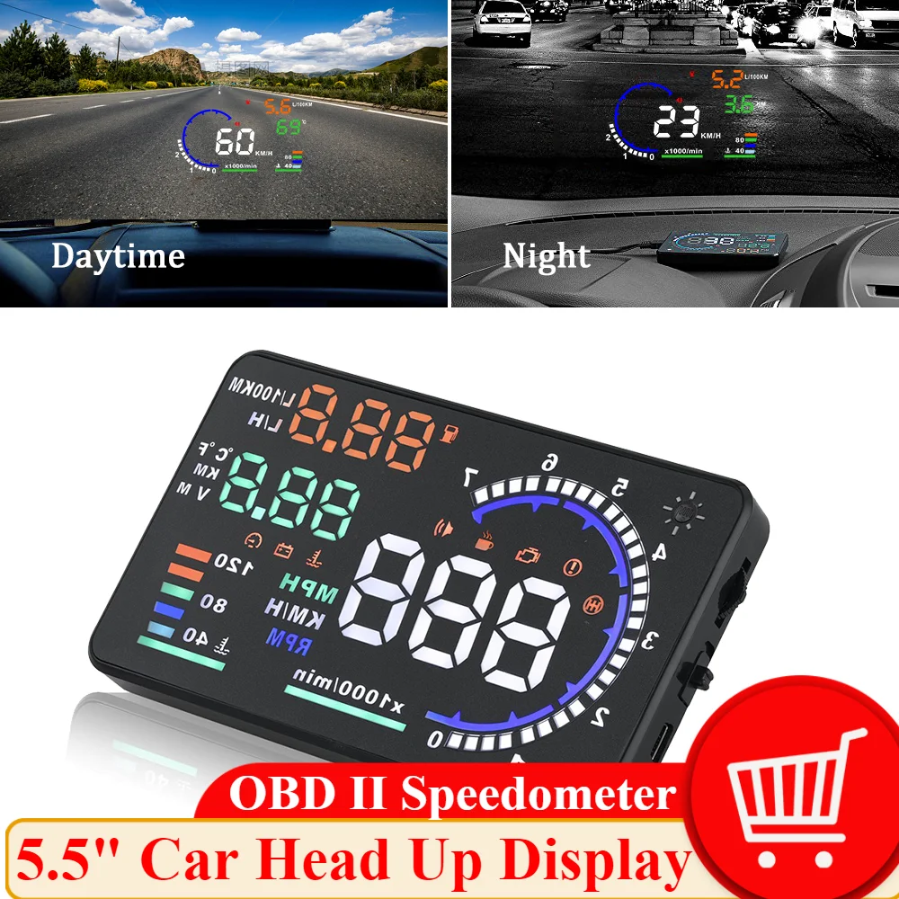 

A8 OBD2 HUD for 12V Car Head Up Display Digital Speedometer LED Windshield Projector Display Data Diagnostic Tool Voltage Alarm