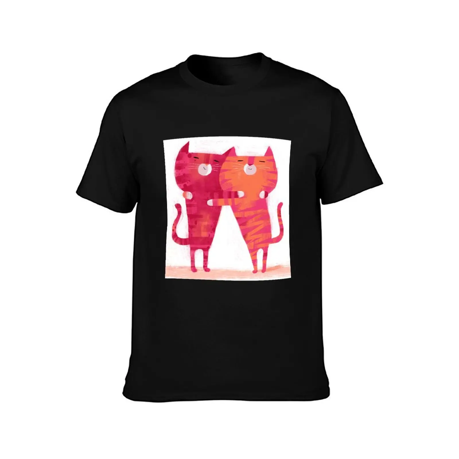 Cat Cuddle T-Shirt Plus Size Basic Cotton T-Shirt