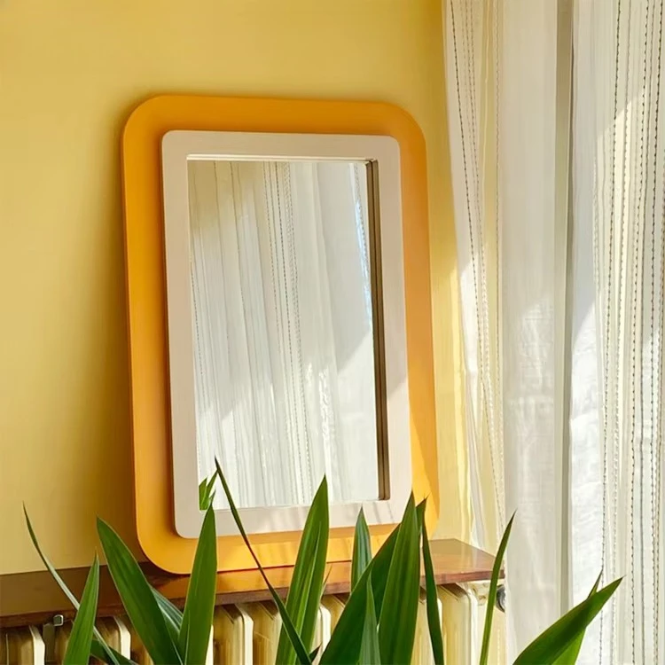 Modern home decoration rectangular full-length mirror two-color wooden edge bedroom floor mirror