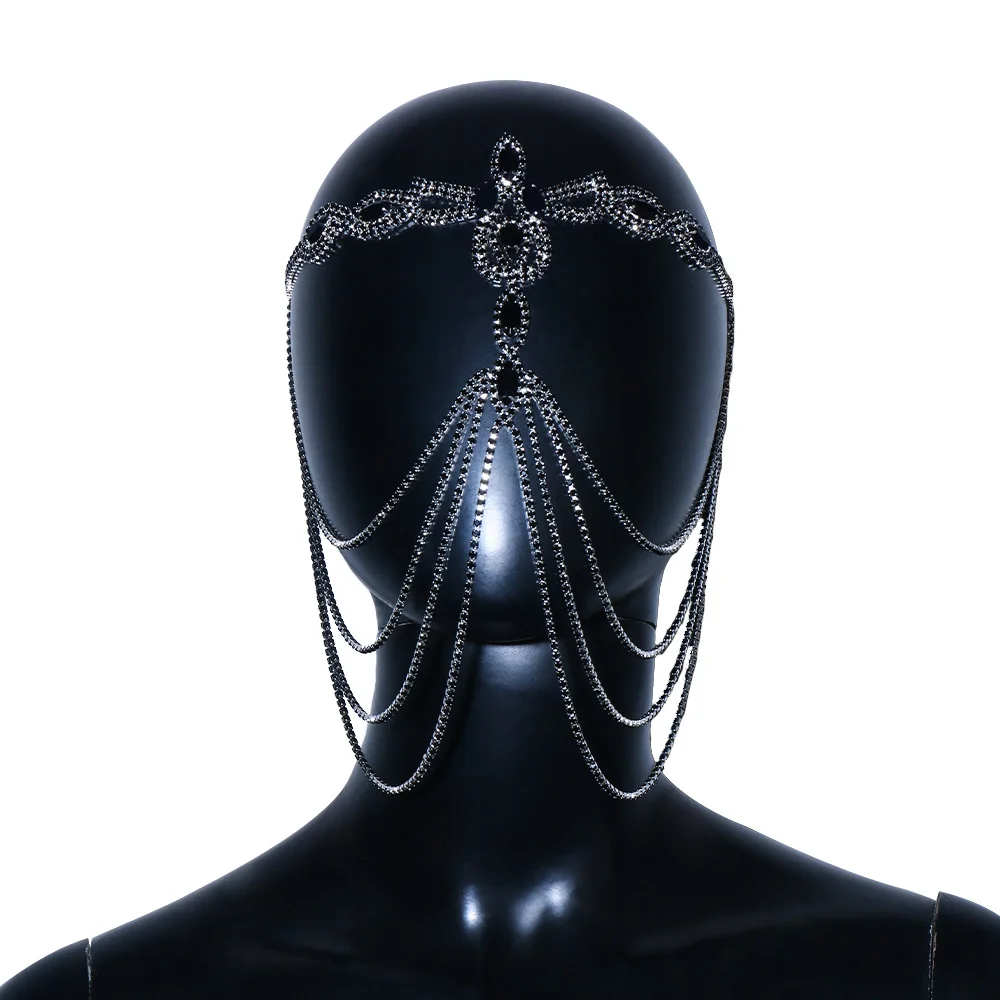 Stonefans Black Layered Mask Full Face for Women Sexy Jewelry Costume Hair Carnival Club Disguise Rave Accessories Cosplays Gift