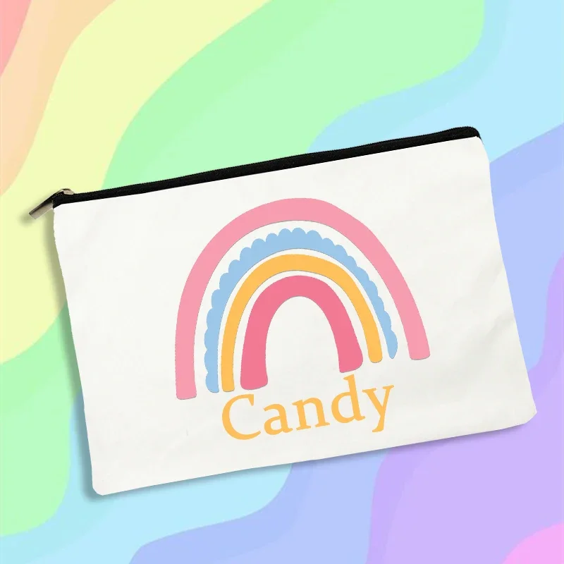 Personalized Rainbow Custom Name Canvas Toiletry Organizer Student Pencil Bags Best Gift Makeup Bag Travel Neceser Cosmetic Case