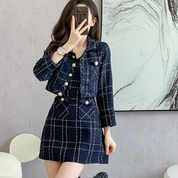 New Autumn Women's Jacket and Dress Ladies Winter Mini Dresses Suits for Women Checkered Blazer 2 Piece Set Fashion Casual Suite