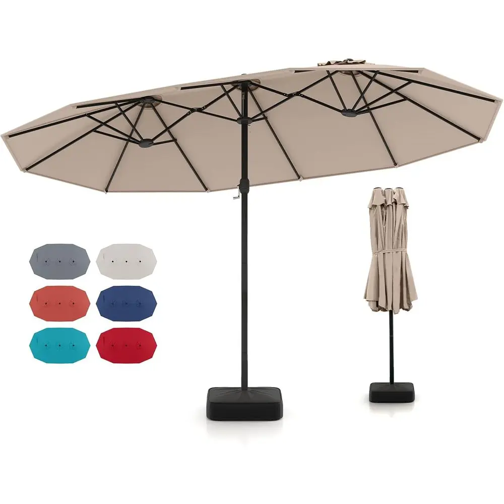 Extra Large Patio Umbrella with Crank, 12 Ribs, Air Vents, Base & Sand Bags for Outdoor Garden and Pool Area