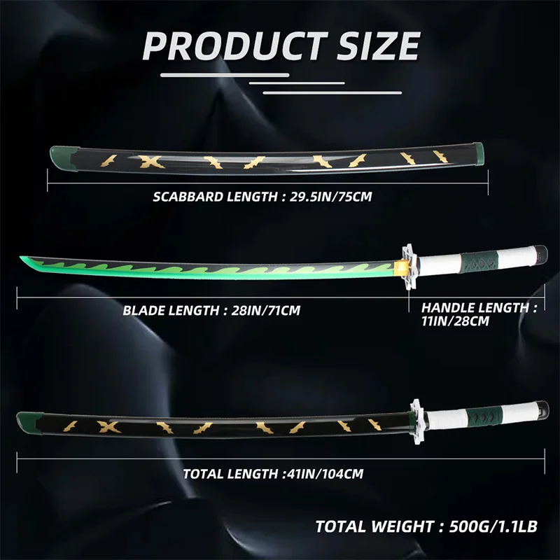 Demon Slayer Katana Light up Cosplay Toy Sword 104cm /41 "regalo de Halloween Tsuyuri Kanao Kokushibou con cinturón y soporte para espada