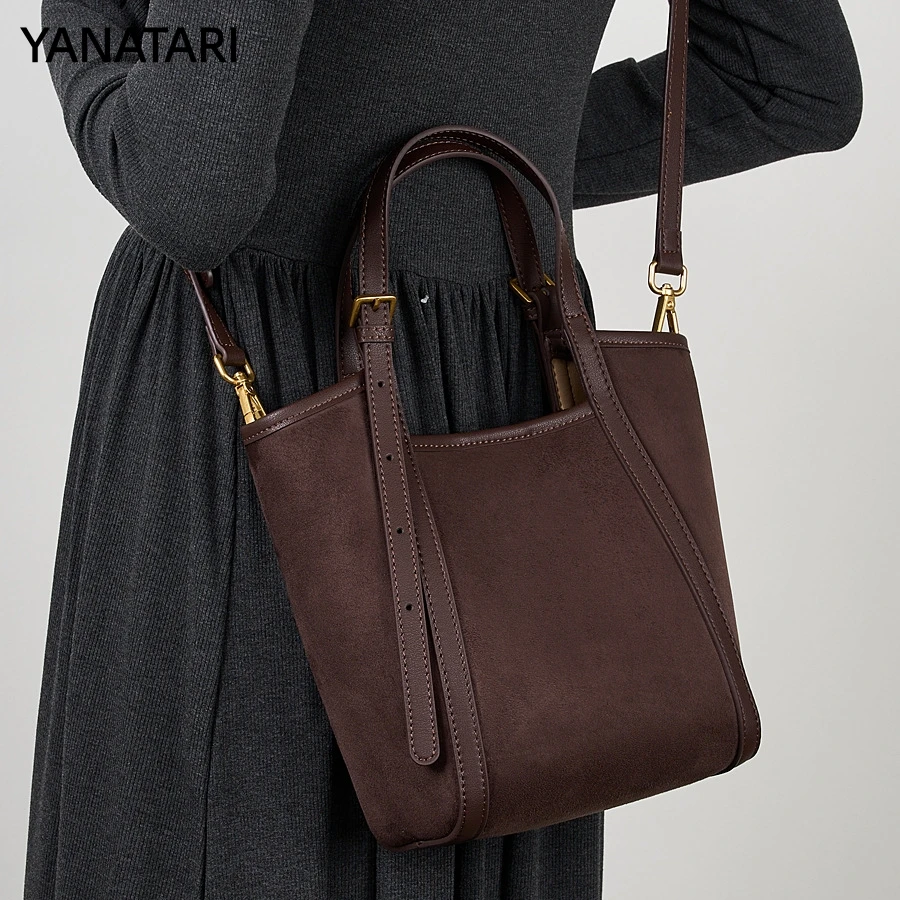YANATARI suede genuine leather large capacity minimalist tote bag women cowhide luxury Fashion handbag high-end shoulder bag