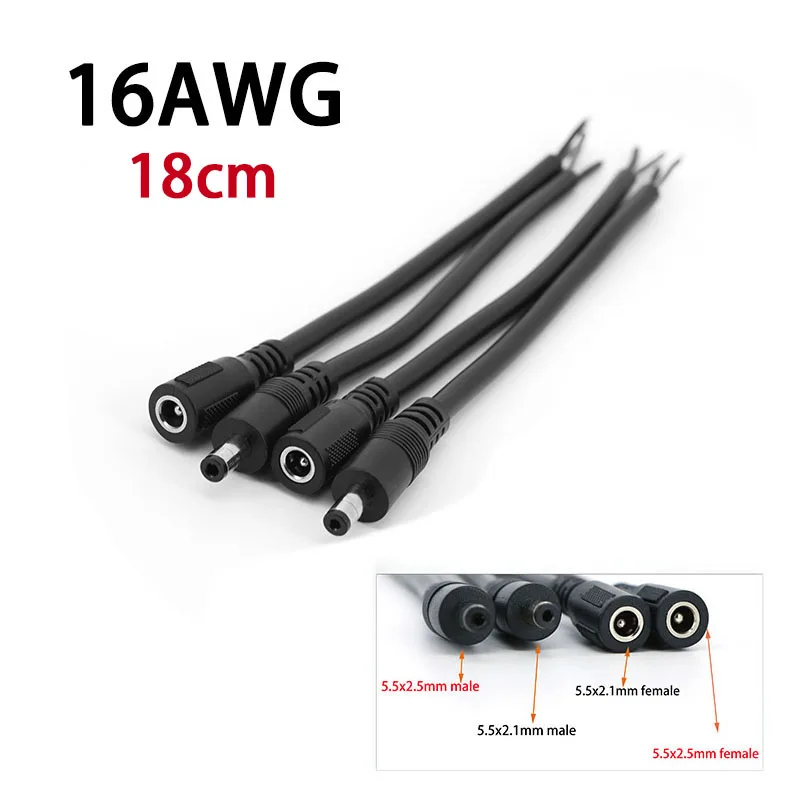 12 فولت 16awg تيار مستمر ذكر أنثى موصلات الطاقة جاك مهائي كابلات التوصيل العرض 10A 5.5x2.1 5.5x2.5 مللي متر ل كاميرا تلفزيونات الدوائر المغلقة led قطاع #1