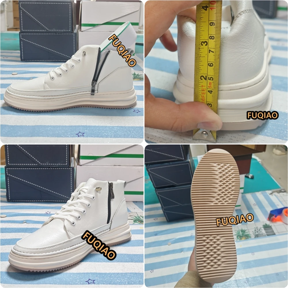 High-top Men Inner Heightening Shoes Cow Leather Casual Sport Shoes Invisible Height Increasing Boots Men Elevator Sneakers 7CM
