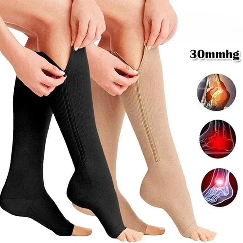 Sports Compression Zipper Socks Vein Stretch Socks Women Men Elasticity Pressure Long Cycling Sock Leg Support Blood Circulation