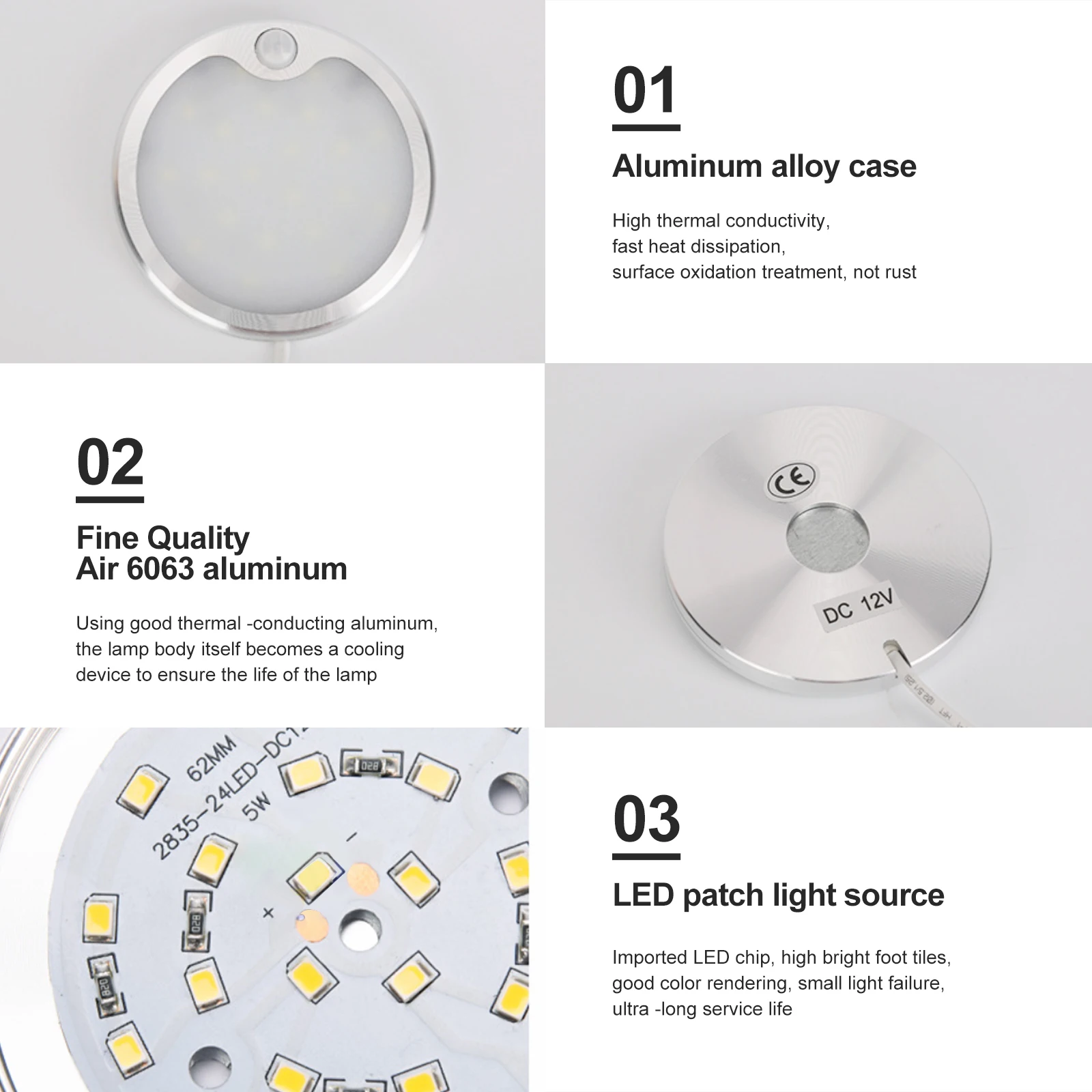 Ultra Thin Kitchen Cabinet Ceiling Light DC 12V 5W PIR Motion Sensor Wave Hand Dimmable Round Spot Lamp 3000K 4000K 6000K White