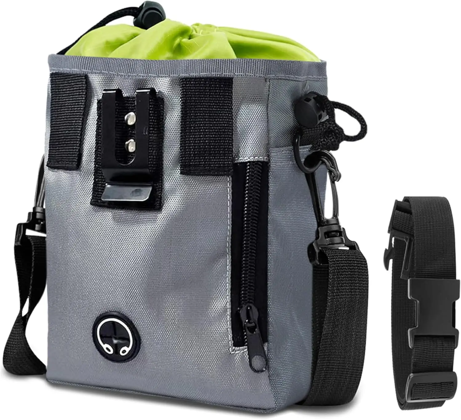 

Dog Travel Pouch for Treats, Toys & Accessories - Adjustable Strap, Weather-Proof Gray Bag