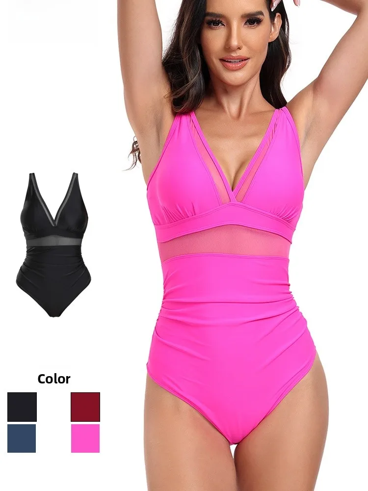 

Сексуальный купальник с глубоким V-образным вырезом 2025 года для женщин больших размеров, скрывающий живот, с эффектом похудения, премиум-класса, для термальных источников