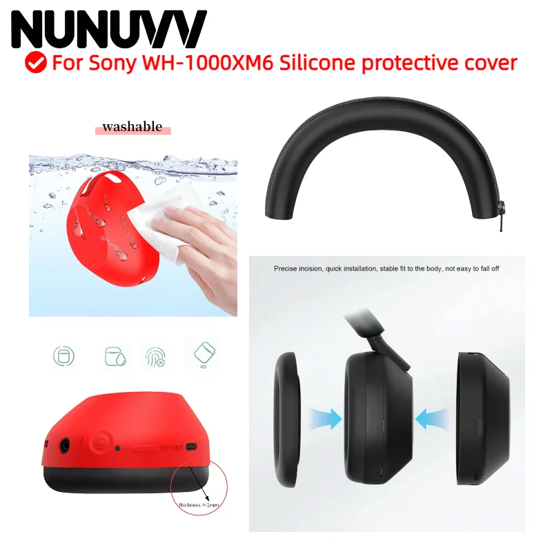 

NUNUVV Headphone Silicone Protective Cas for Sony WH-1000XM6 Earphone Headbeam/Earmuff Sleeve/Shell Sleeve Soft and skin friendl