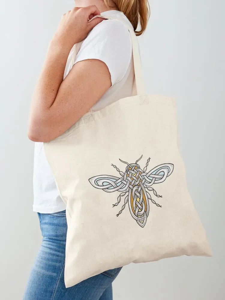 Celtic Honey Bee Tote Bag Women's shopper shopping bags foldable bags woman 2025 Canvas Tote Bag