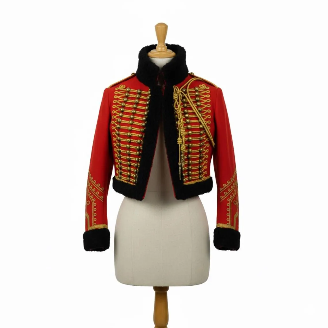 

Custom Made 17th Century Hussar Military Red Jacket Historical Women Military Parade Pelisse with Gold Braid Costume