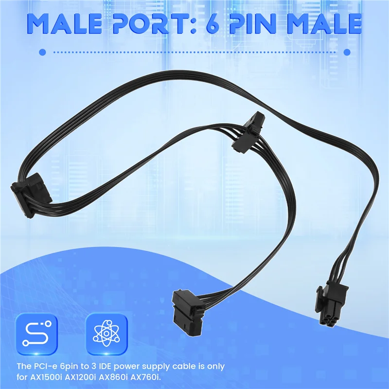 AEE7-Pcie 6 Pin 1 To 3 Molex IDE Power Supply Cable Modular PSU 4 Pin Peripheral For Corsair Axi Series AX1500I AX1200I