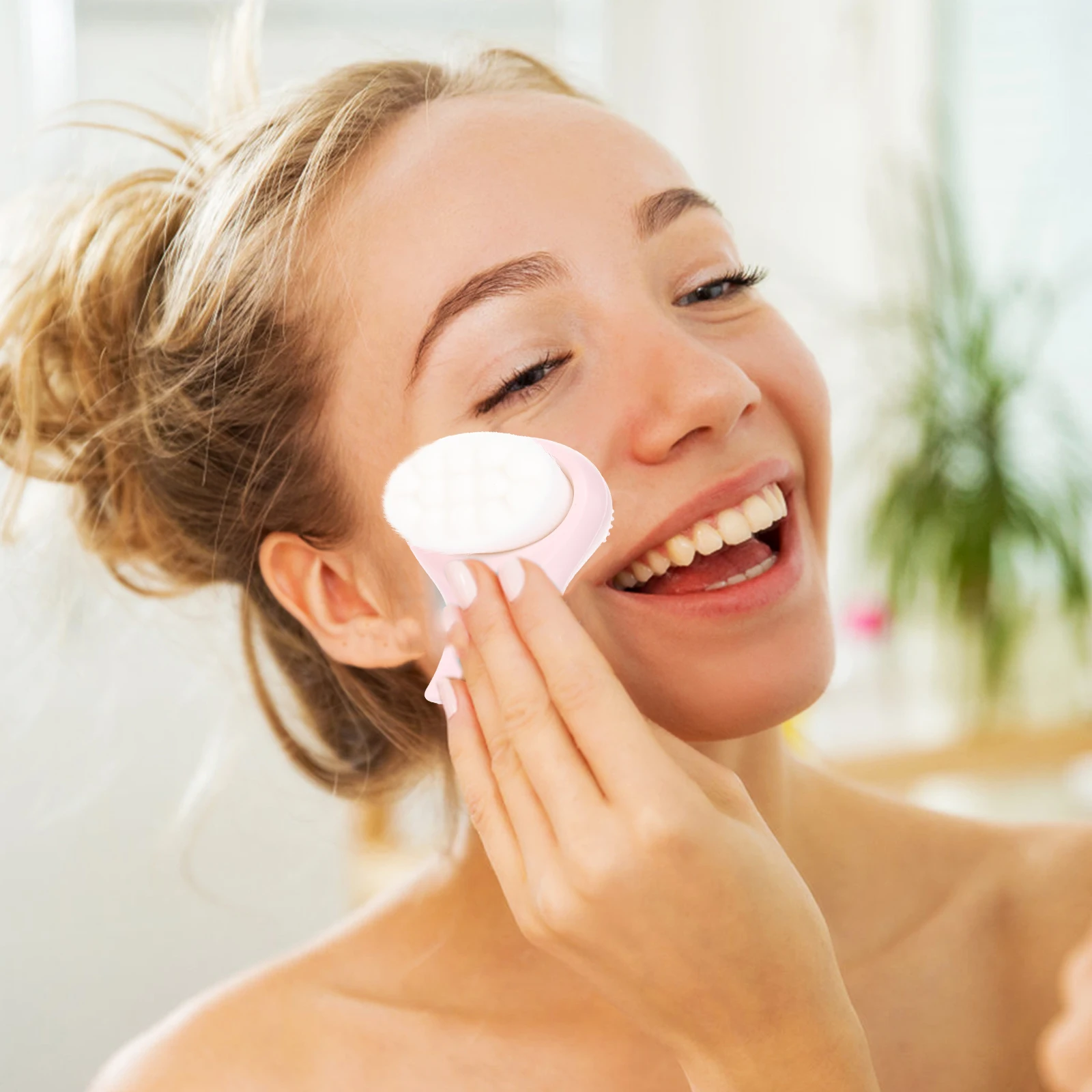 

Pink Double sided Silicone Facial Cleansing Brush Soft Scrubber Women Exfoliator Cleanser Portable Face Washing Tool Skincare