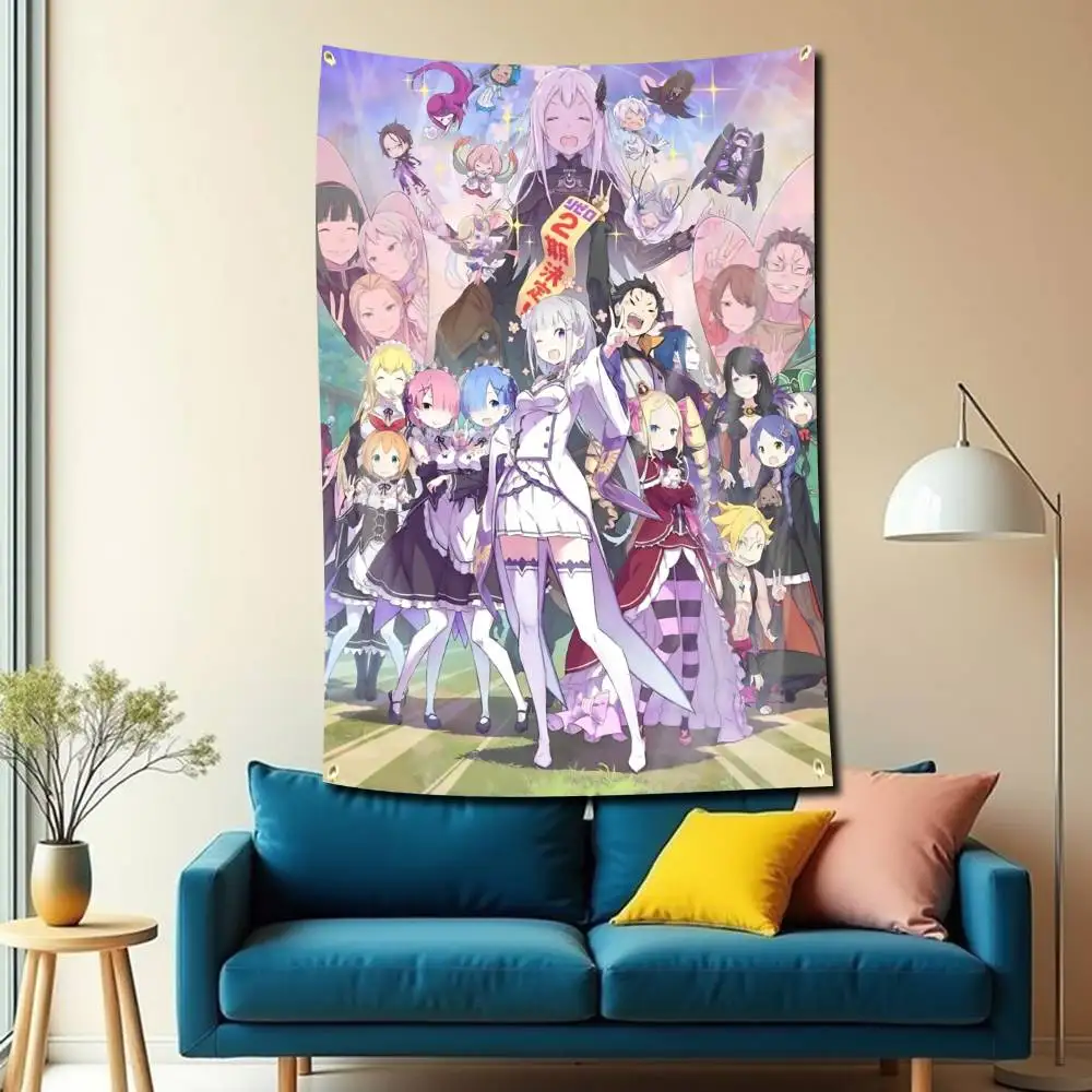 Natsuki Subaru Anime R-ReZERO S4 Flag Tapestry Banner for Bedroom Living Room Outdoor Camping Custom Supported