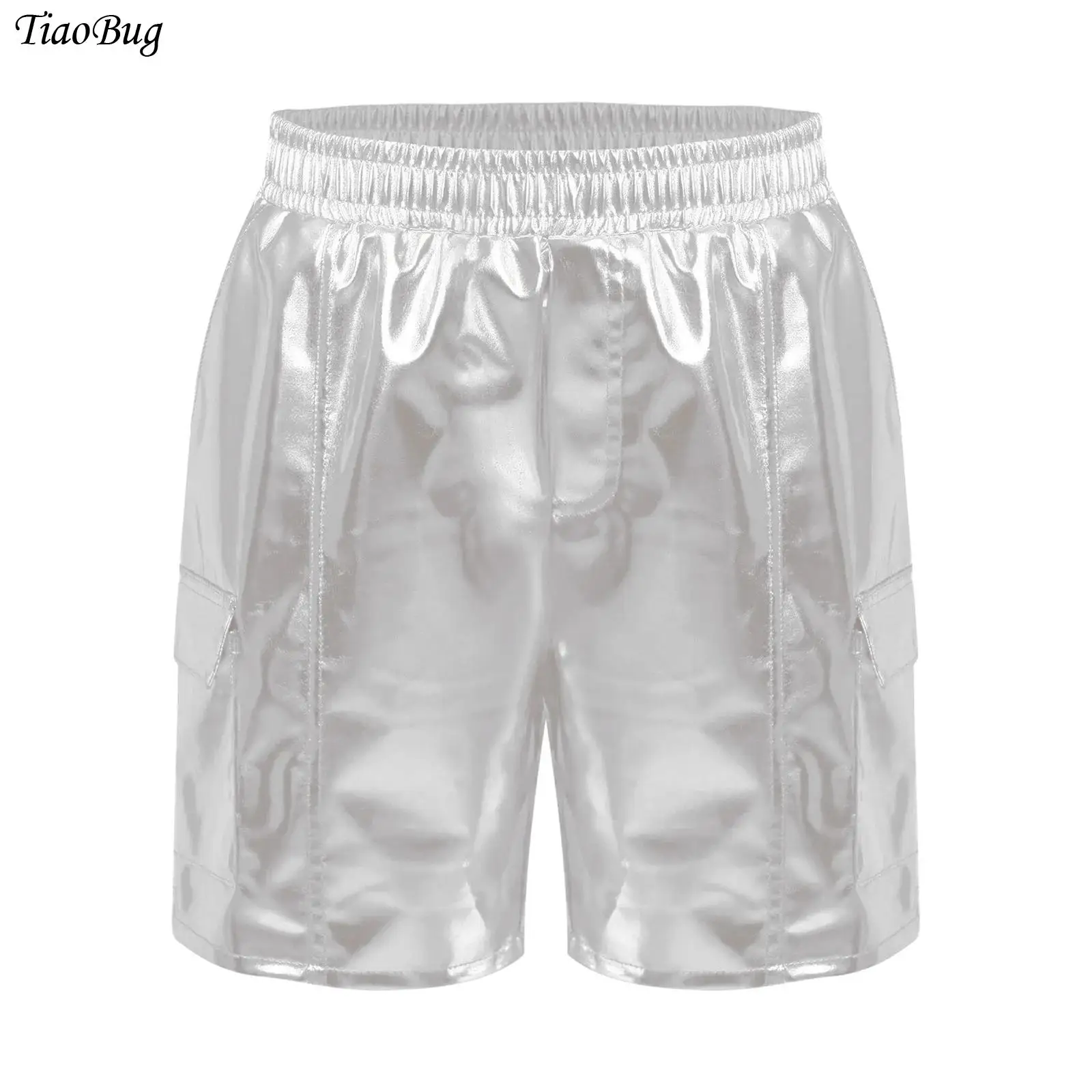 

Kids Girls Hip-Hop Jazz Dance Pants Metallic Cargo Shorts Elastic Waistband Trousers Pants Carnival Party Performance Streetwear
