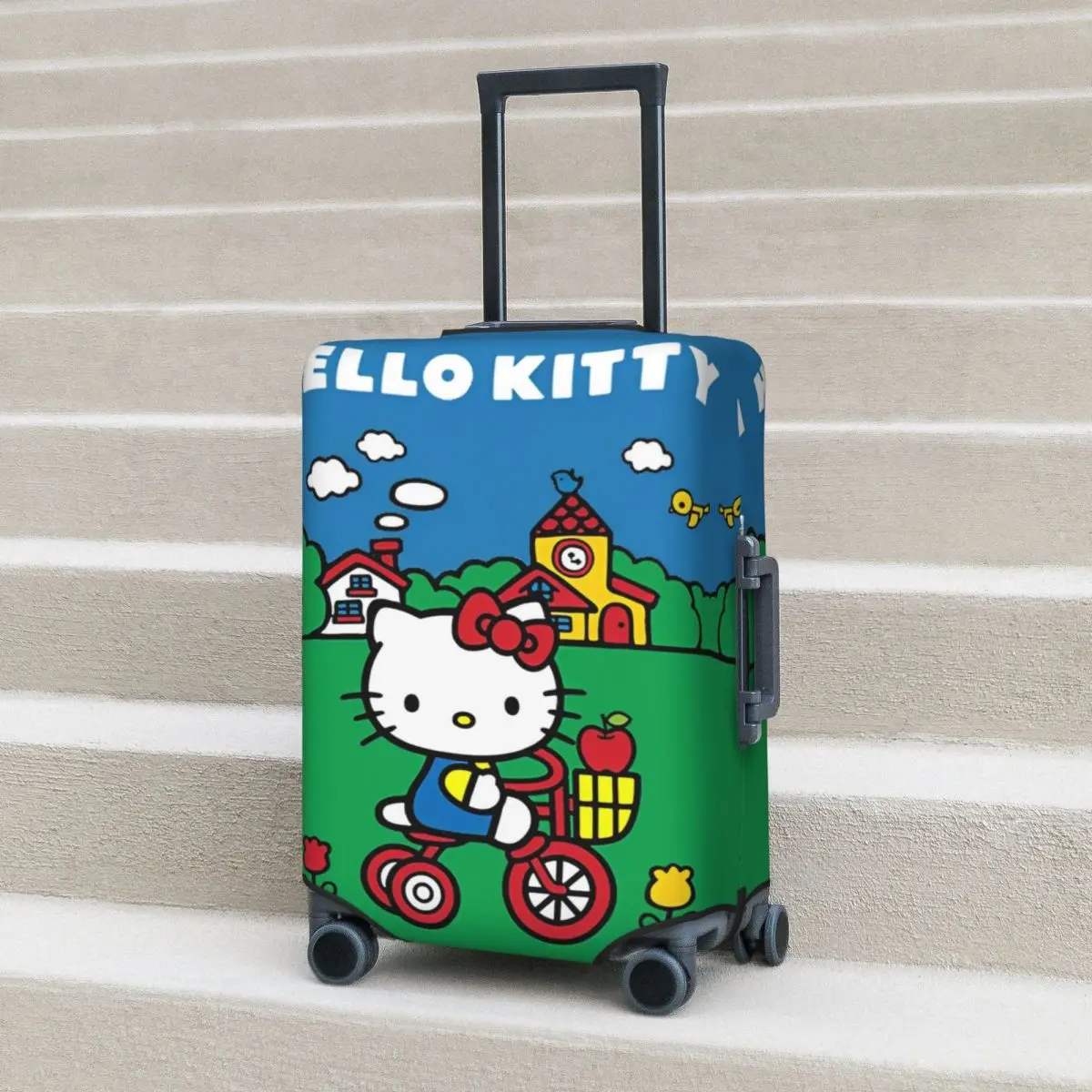 Hello Kitty Riding A Bicycle Suitcase Cover Holiday Travel Useful Luggage Case Protector Cute Cartoon