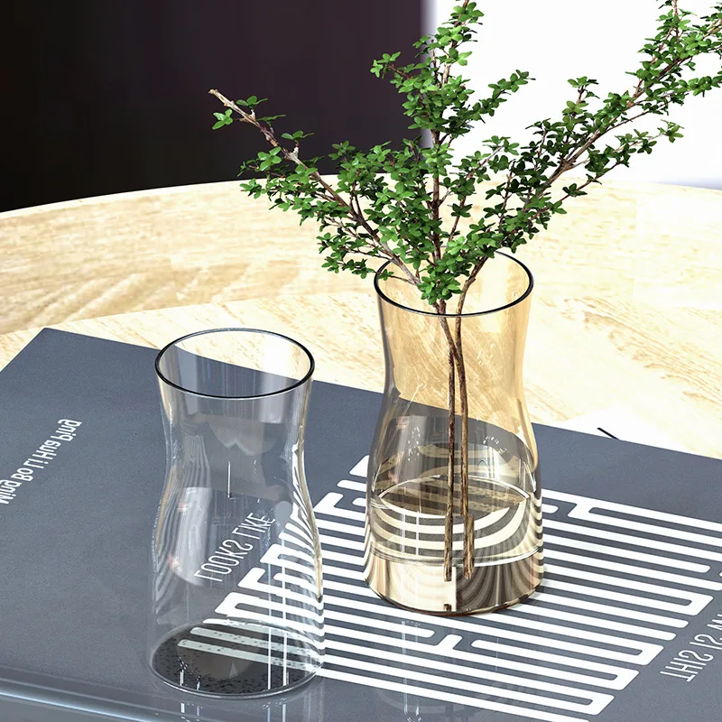 Wide-Mouth Simple Small Vase Glass Gold Flower Insert Flower Pot Gradient Color Handmade Craft Desktop Ornaments Creative Design