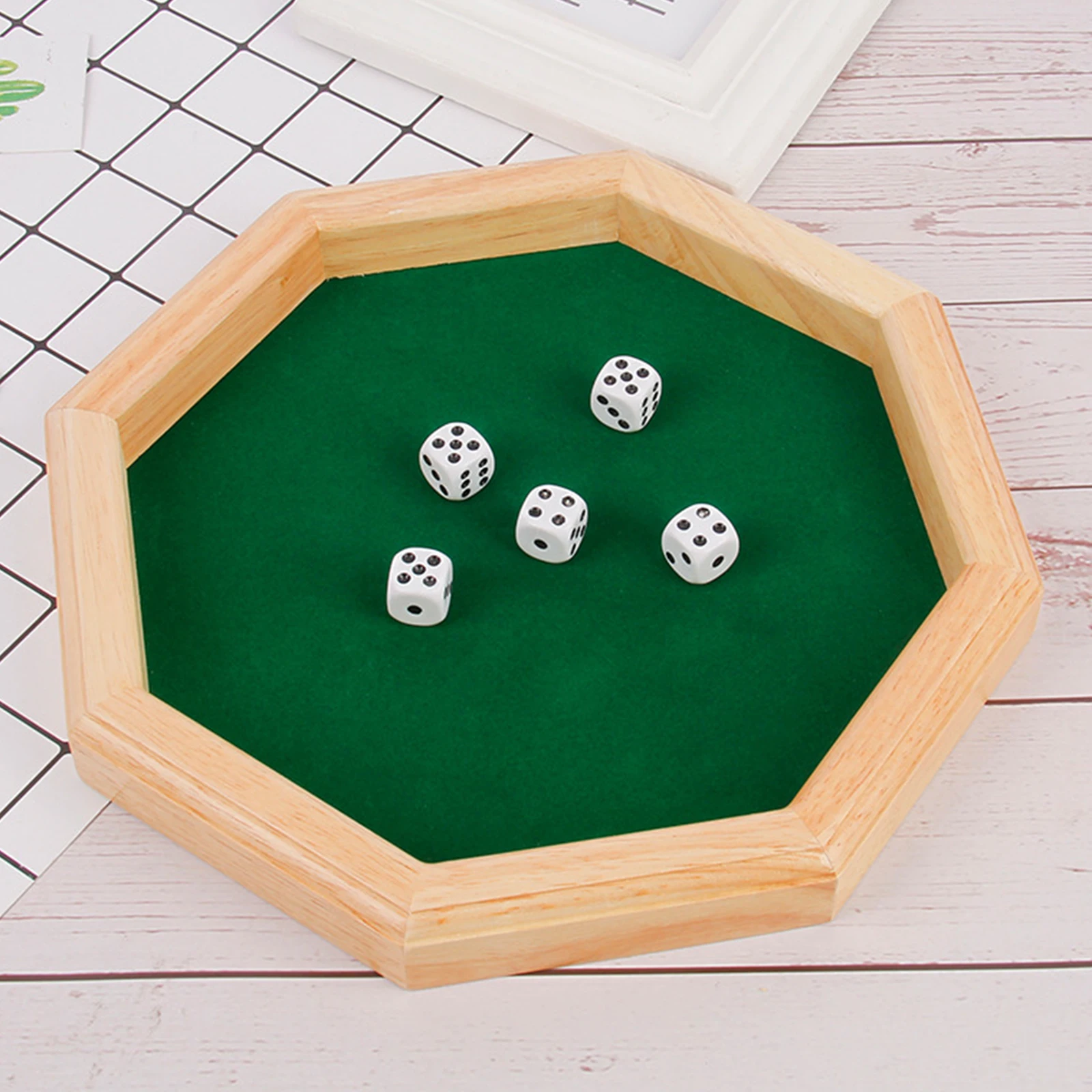 แปดเหลี่ยมลูกเต๋าถาดไม้/PU ลูกเต๋ากล่องเก็บ Felts เรียงราย Rolling Surface Board เกม RPG ลูกเต๋ากล่องกระเป๋าสตางค์เหรียญถาดเดสก์ท็อป