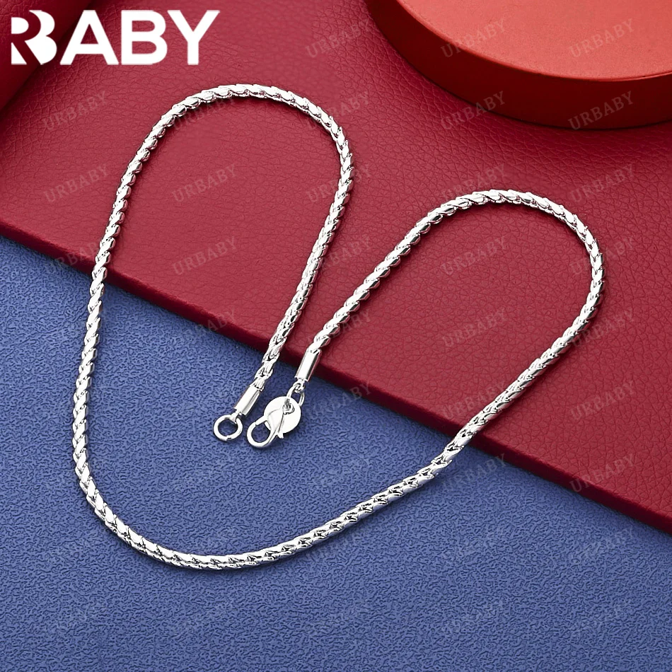 

URBABY 50cm 925 Sterling Silver 4mm Thin Chain Necklace Charm Trend Birthday Gifts Fashion Party Fine Jewelry