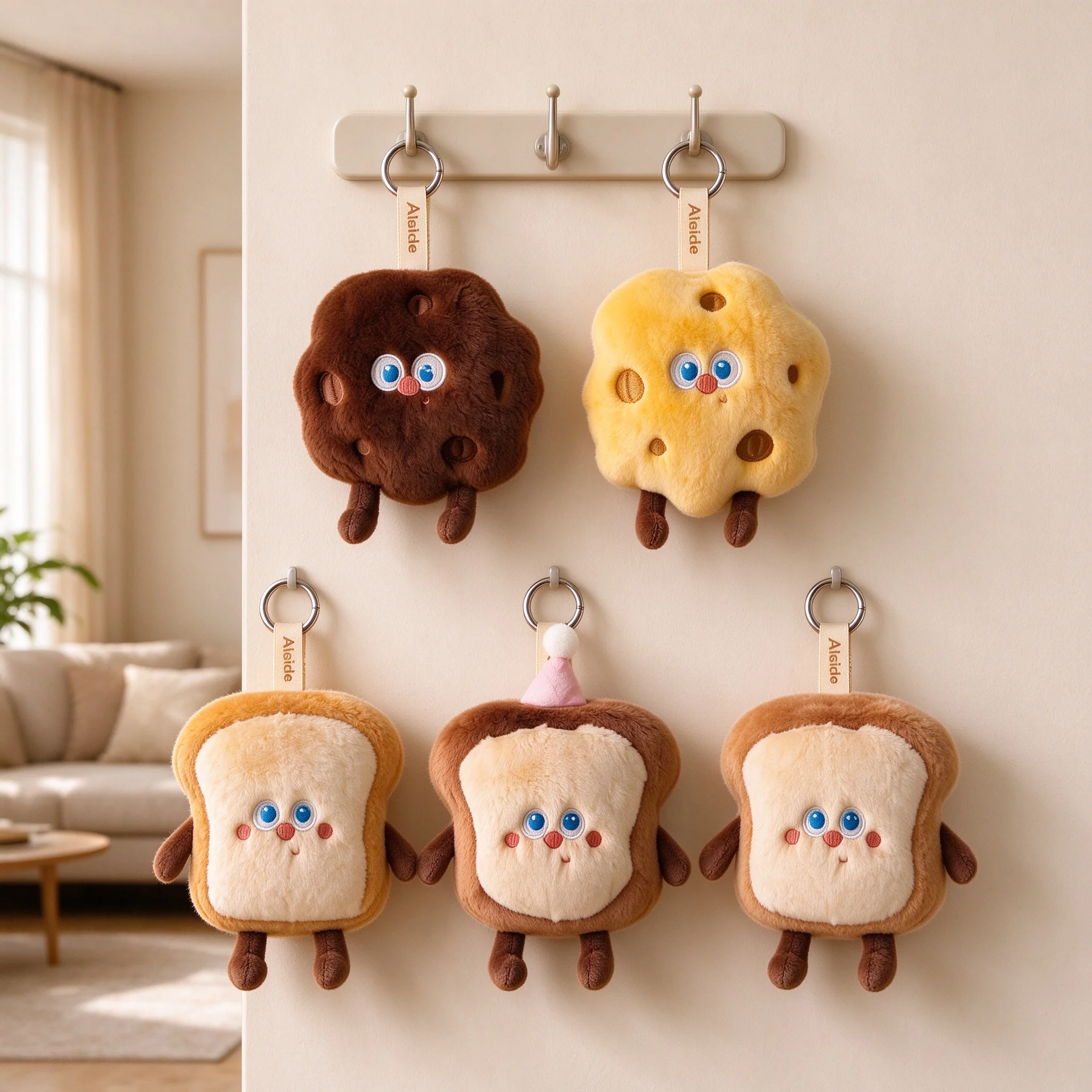 Plush Keychain Toast Cheese Baguette Cookie Donut Stuffed Bread Kawaii Soft Fluffy Food Bag Charm Birthday Gift Kids Girls Boys