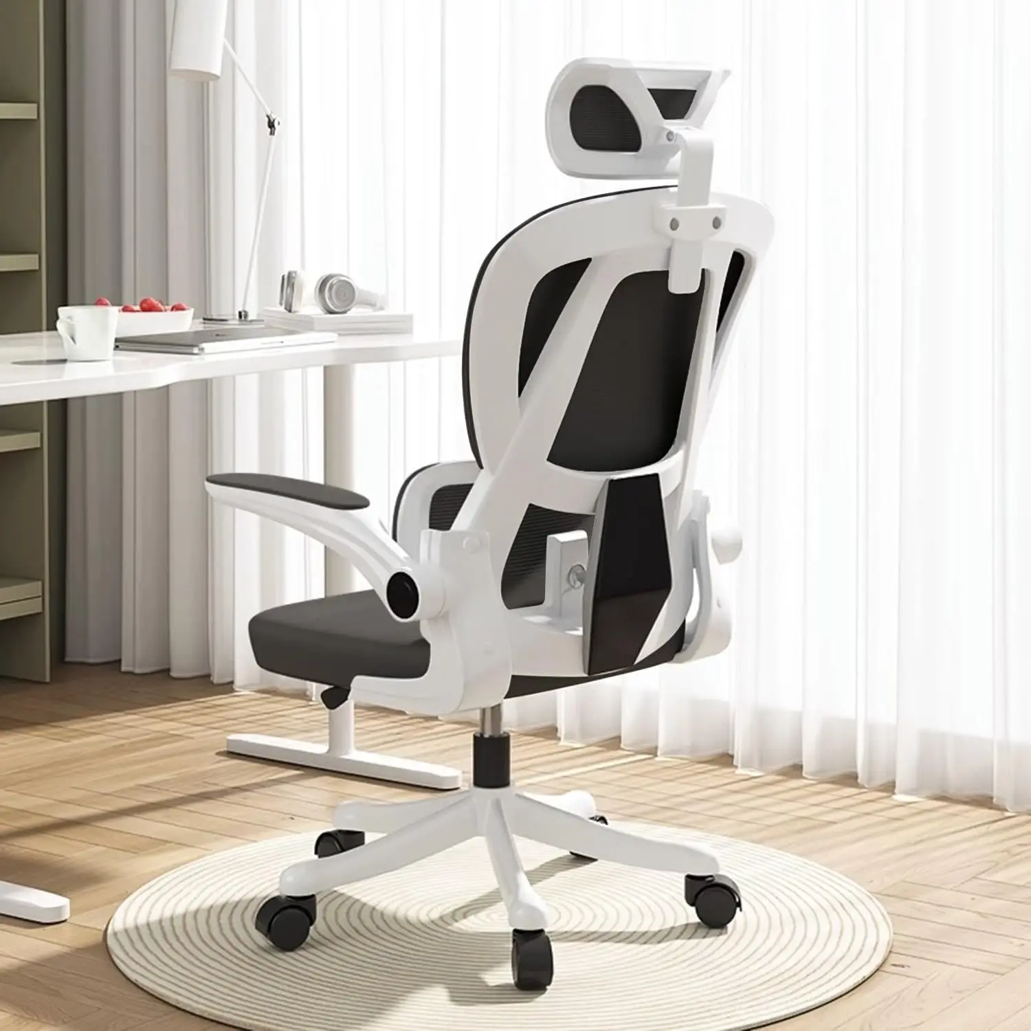 Ergonomic High-Back Mesh Office Chair With Wheels Adjustable Headrest Flip-up Arms For Home Office Gaming, Customized