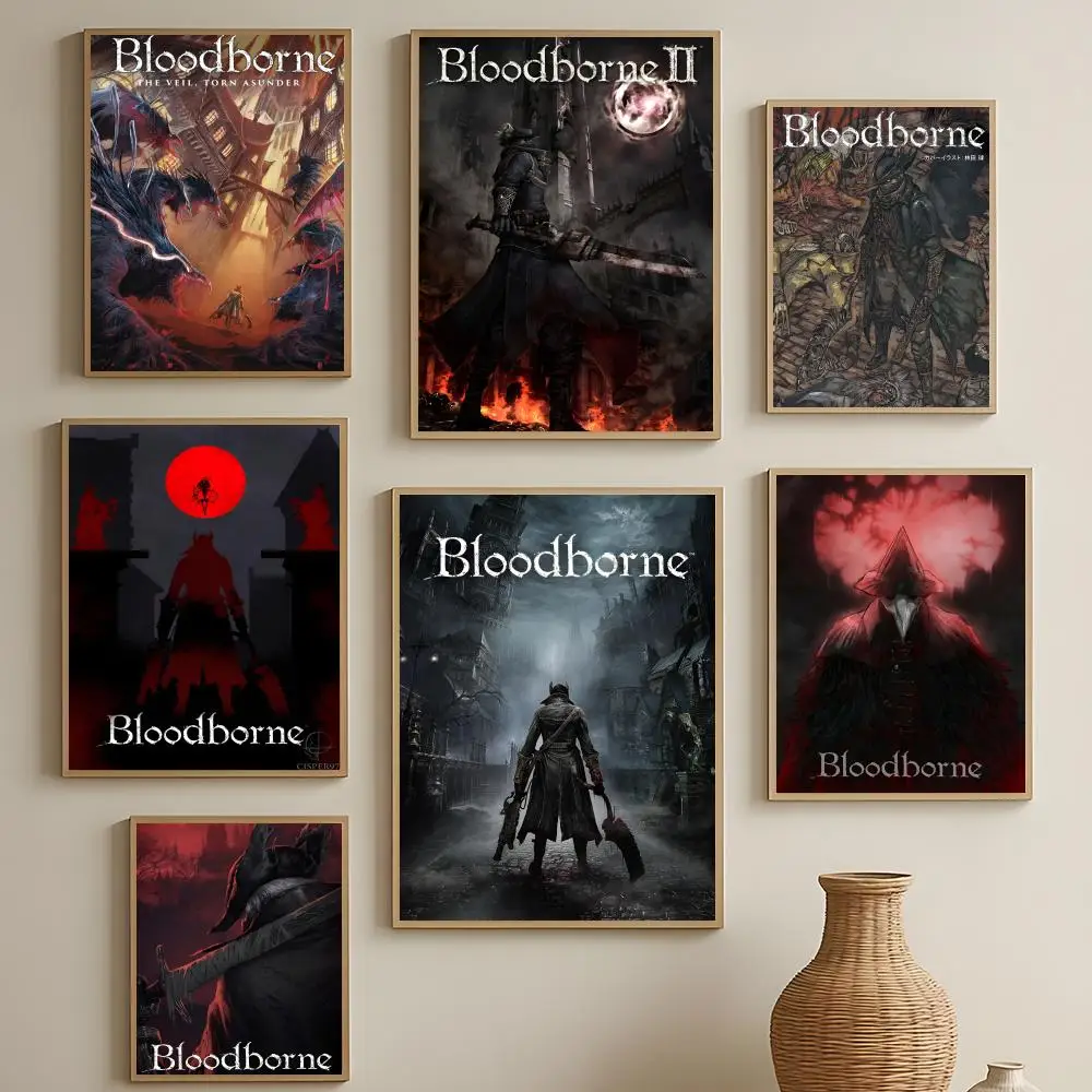 Game Bloodborne Poster HD Self-Adhesive Waterproof Wall Art Easy to Apply Multi-Scene Decor