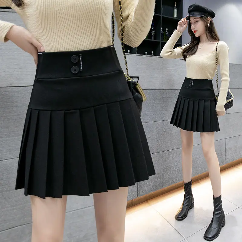 

Woman Elastic Waist Vintage Mini Casual A-line Skirt Ladies Fashion Party Skirt Female Pleated Elegant Warm Thicken Skirts G121