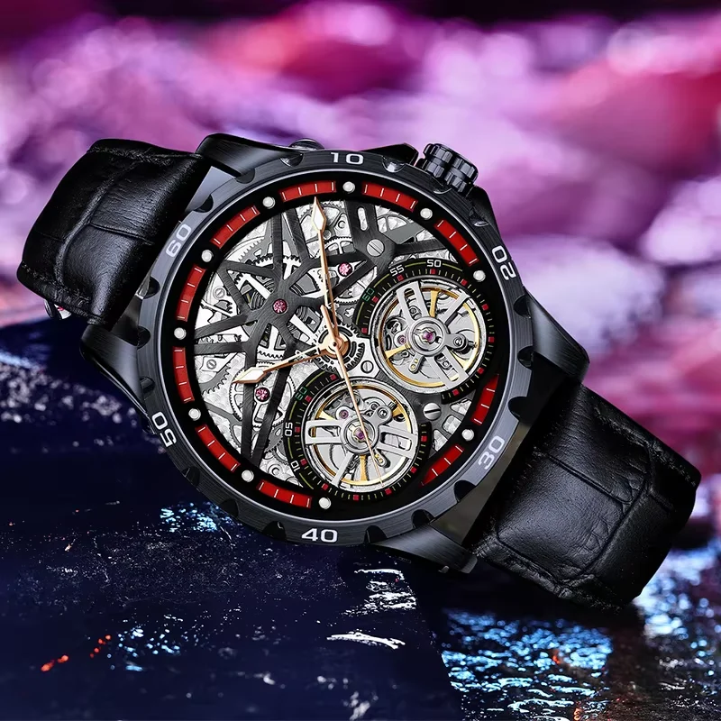 Boring Time 2026 How AI LANG Watch Advanced Automatic Winding Mechanical Watch Tourbillon Skeleton Wristwatch Double Pendulum