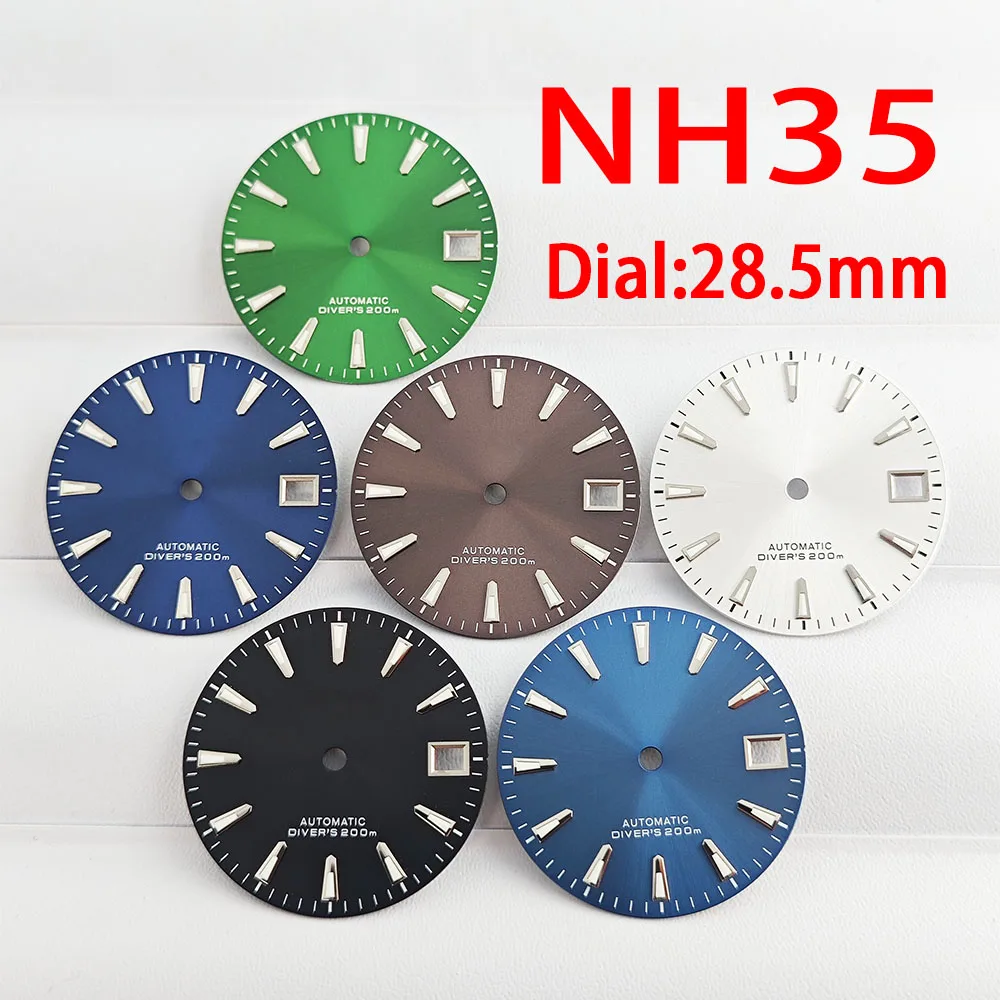 Men's watch NH35 dial 28.5mm dial blue luminous hands for NH35 NH36 automatic mechanical movement watch accessories case strap