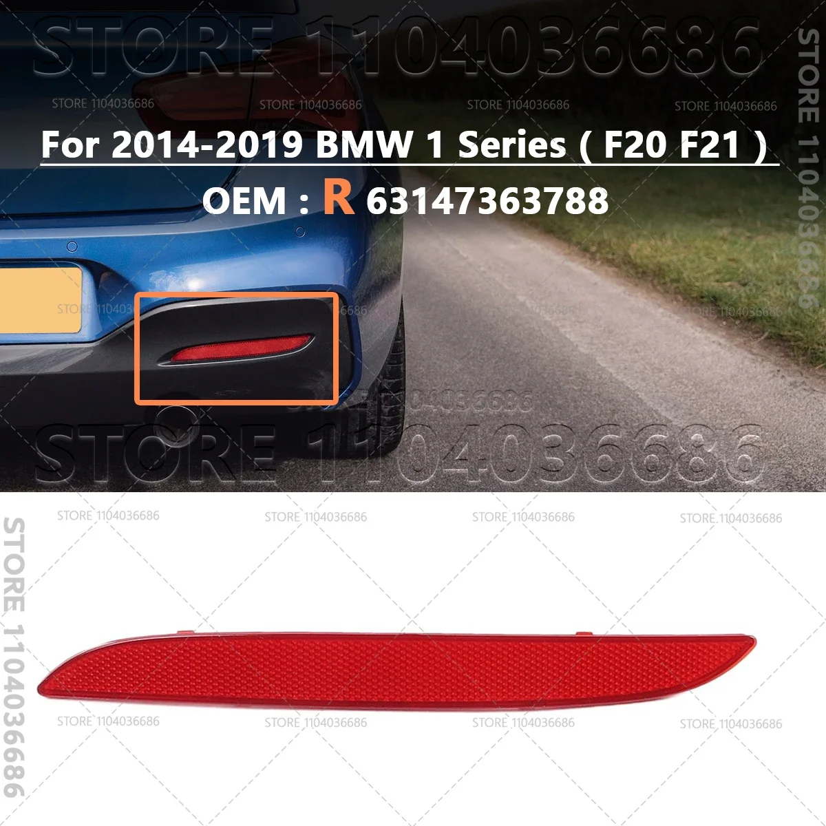 Für 2014–2019 BMW 1er (F20 F21) Heckstoßstangenreflektor-Warnung, reflektierender Streifen 63147363787 63147363788 – Detail 4